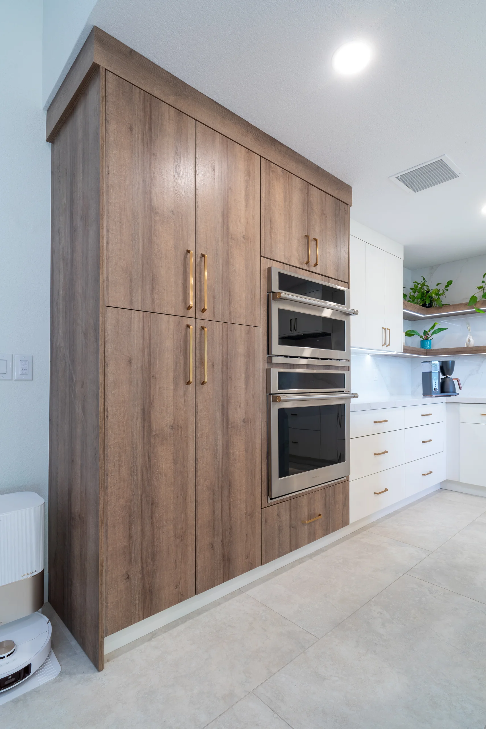 Kitchen extra storage with tall wood pantry